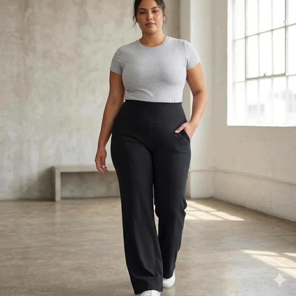 Jockey Womens Black Wide Leg Pull On Stretch Yoga Pants Side Pockets XL 1946422